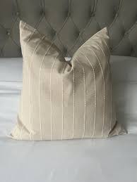 Beige Striped Linen Throw Pillow