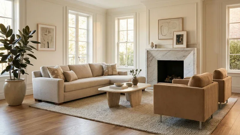 Catalina Beige Fabric Sectional Sofa