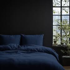 Dark Blue Solid Blue Linen Bedding Set