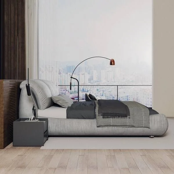 Platform Bed Gray Fabric Upholstered Bed