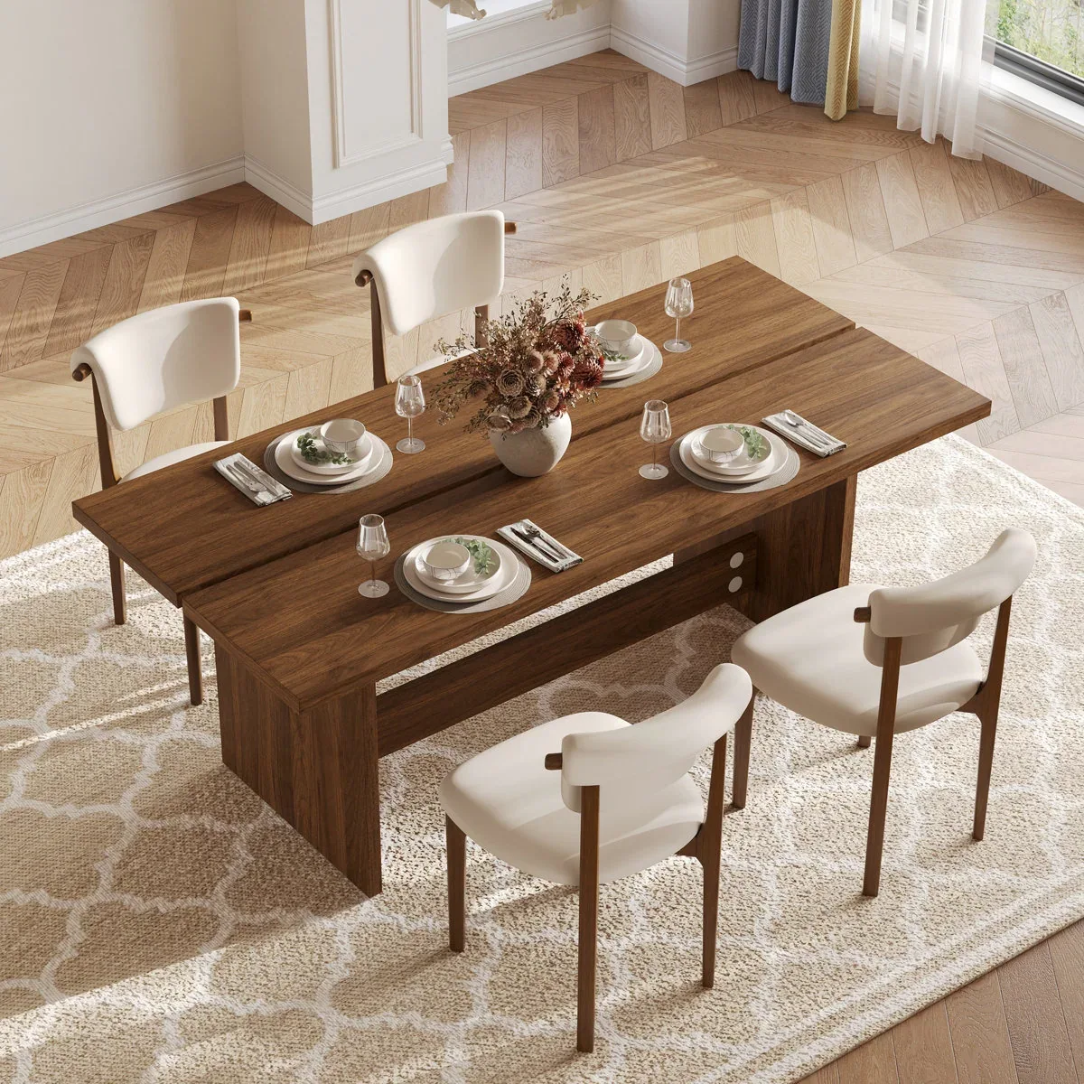 Mid-Century Modern Rectangular Wood Dining Table
