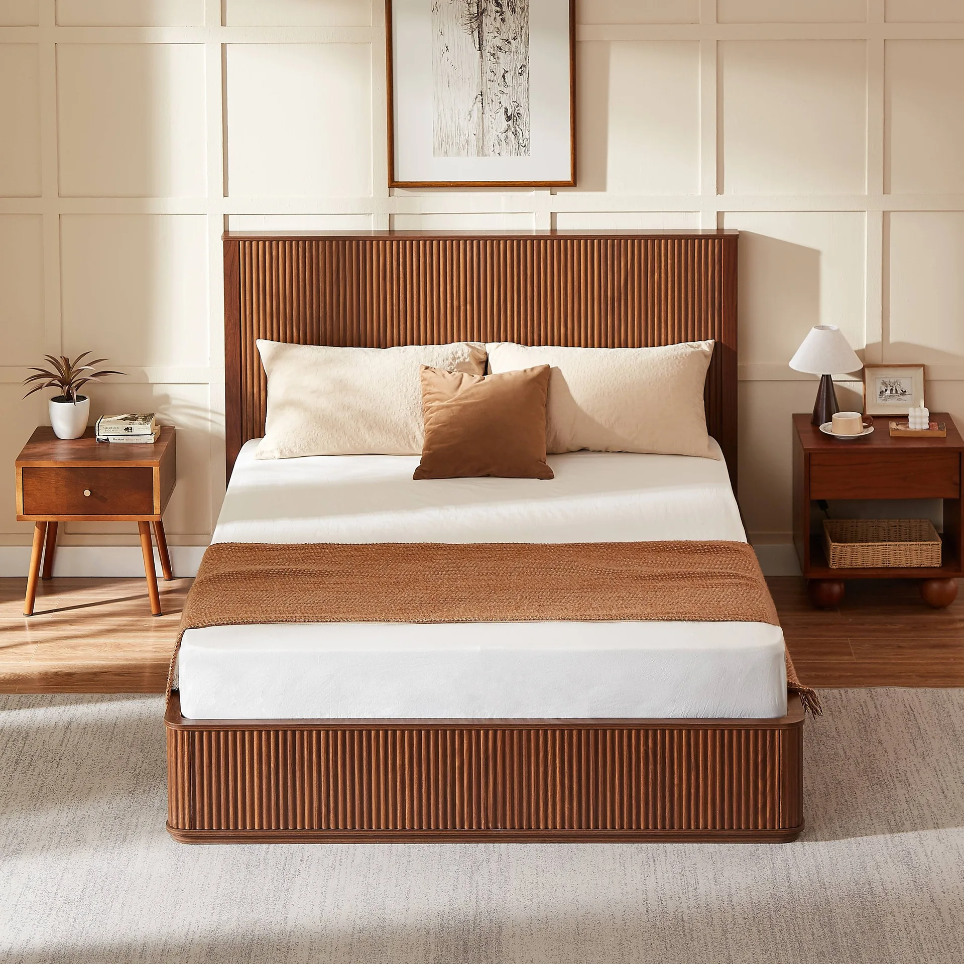 Walnut Wood Platform Bed