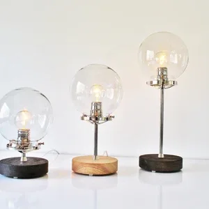 Globe Table Lamp, Industrial Brass and Wood Desk Lamp, Round Clear Glass Bubble Orb Globe Shade, Modern Bootsngus Lighting & Home Decor
