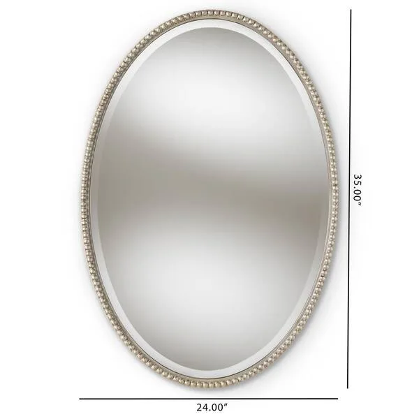 Antique Silver Beaded Oval Mirror