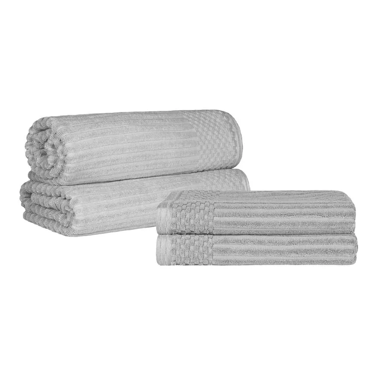 Silver Ribbed Cotton Bath Towels