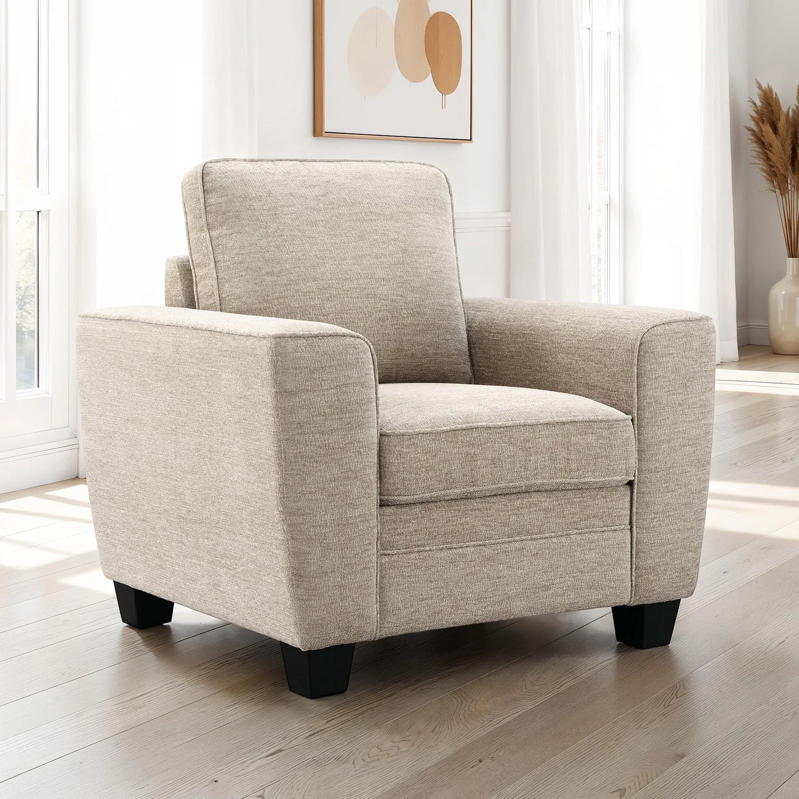 Beige Textured Fabric Armchair