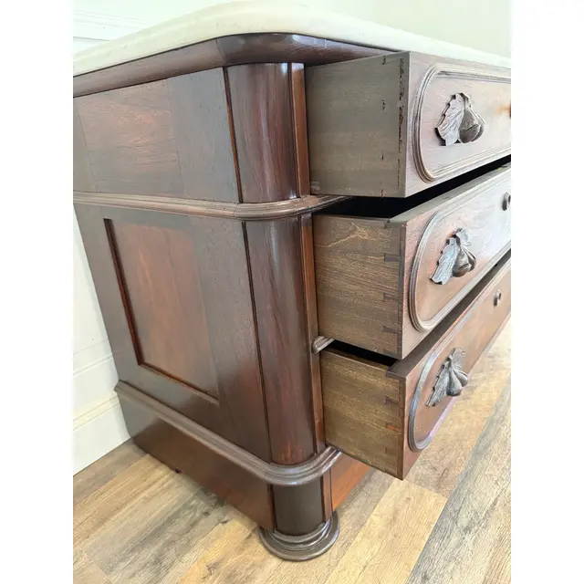 Antique Walnut Marble-Top Chest Of Drawers
