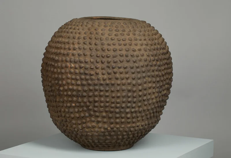 Brown Ceramic Decorative Spiked Jar