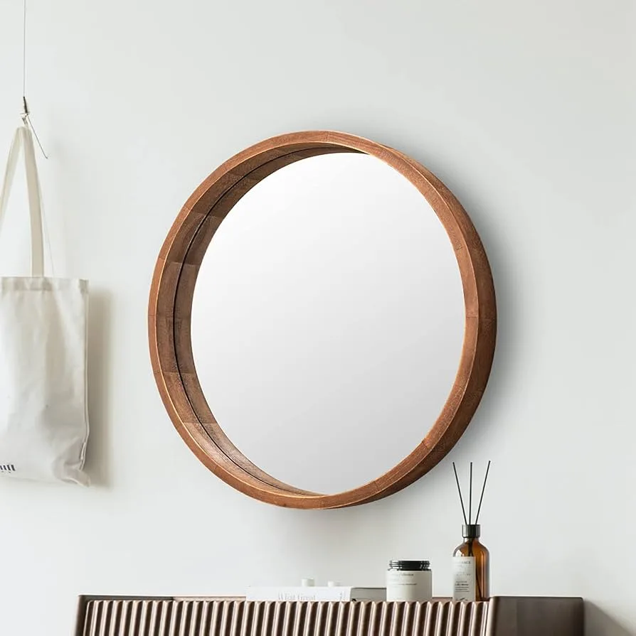 Round Wood Wall Mirror