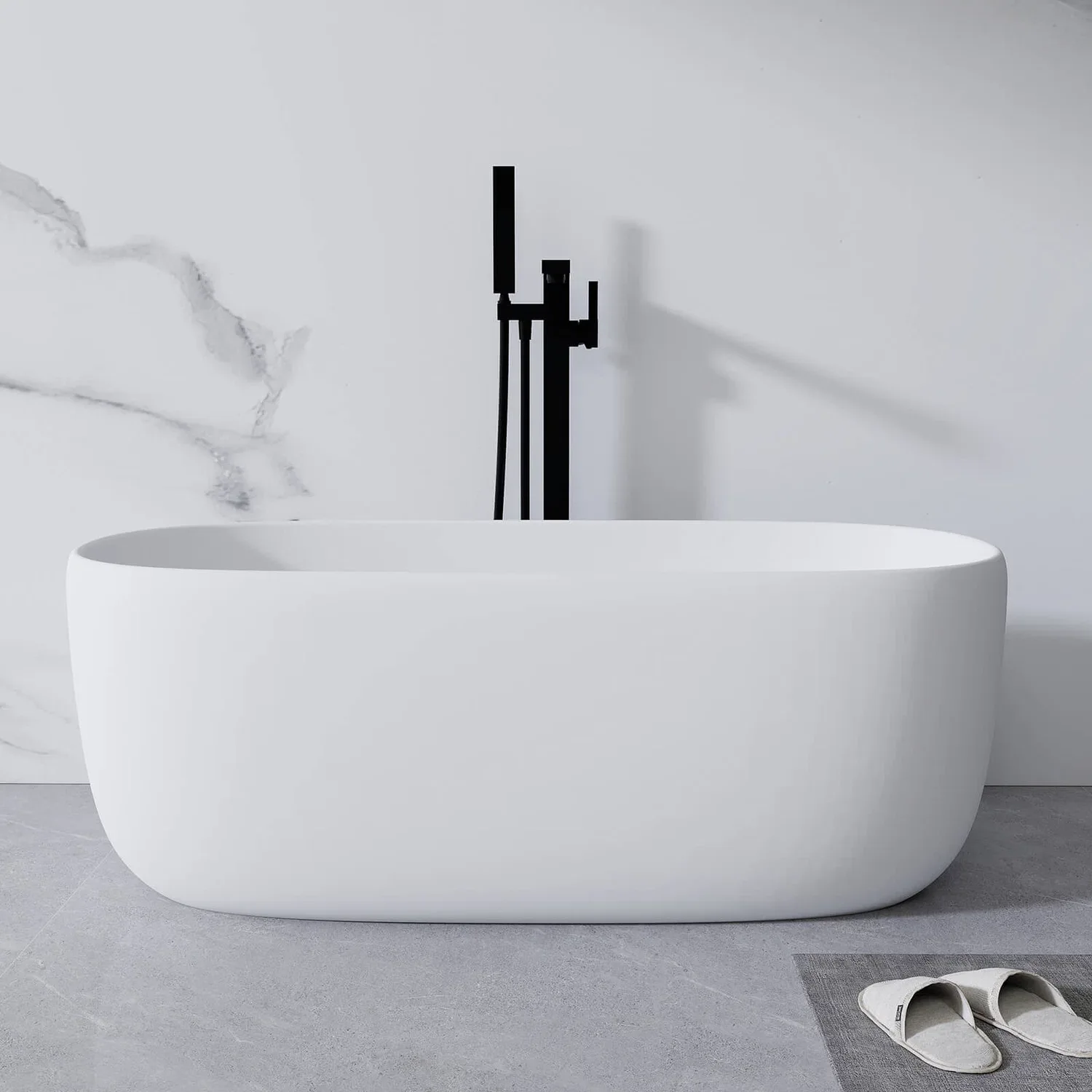 Matte White Oval Freestanding Bathtub