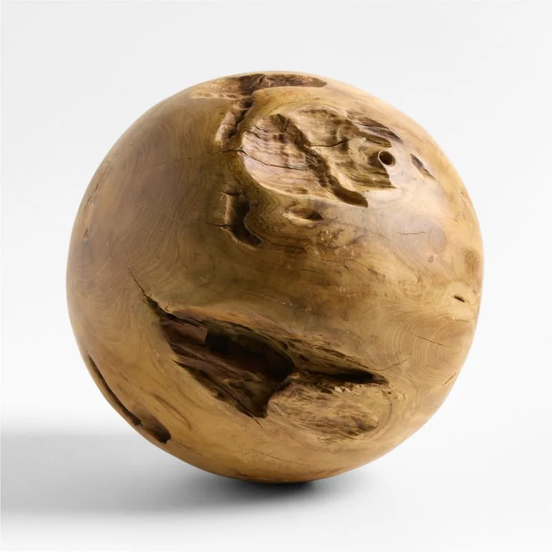 Natural Teak Wood Sphere Sculpture