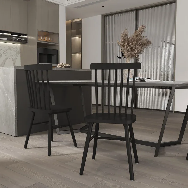 Black Solid Wood Spindle Back Chair