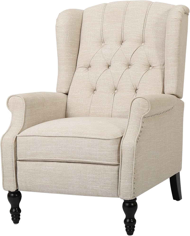 Elizabeth Beige Tufted Wingback Recliner