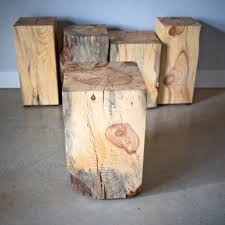 Natural Wood Block Side Table
