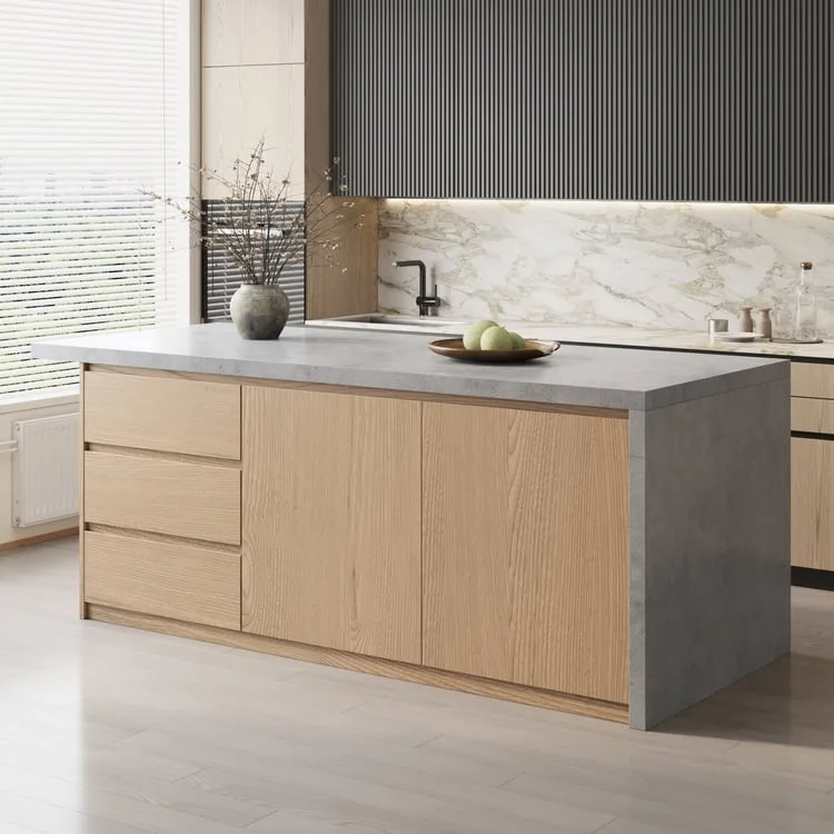 Japandi Modern Wood Kitchen Island