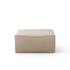 Catena Square Upholstered Ottoman in Beige Linen