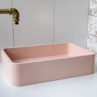 Pink Rectangular Concrete Vessel Sink