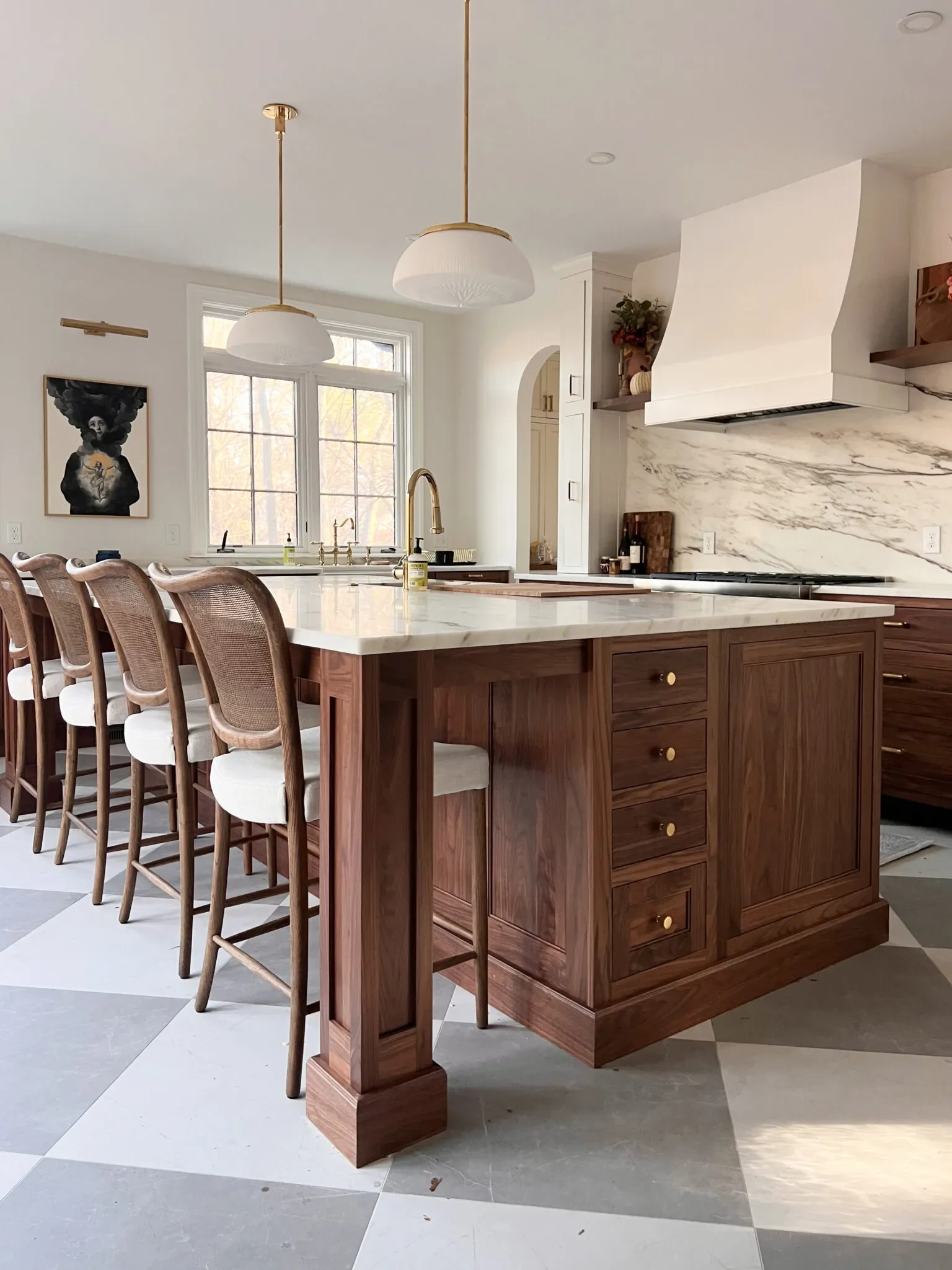 Walnut Kitchen Island with Marble Top