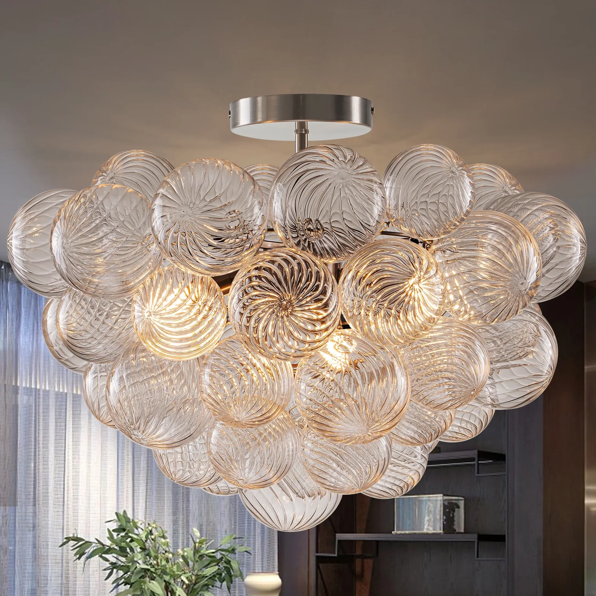 Longree Ribbed Glass Bubble Chandelier
