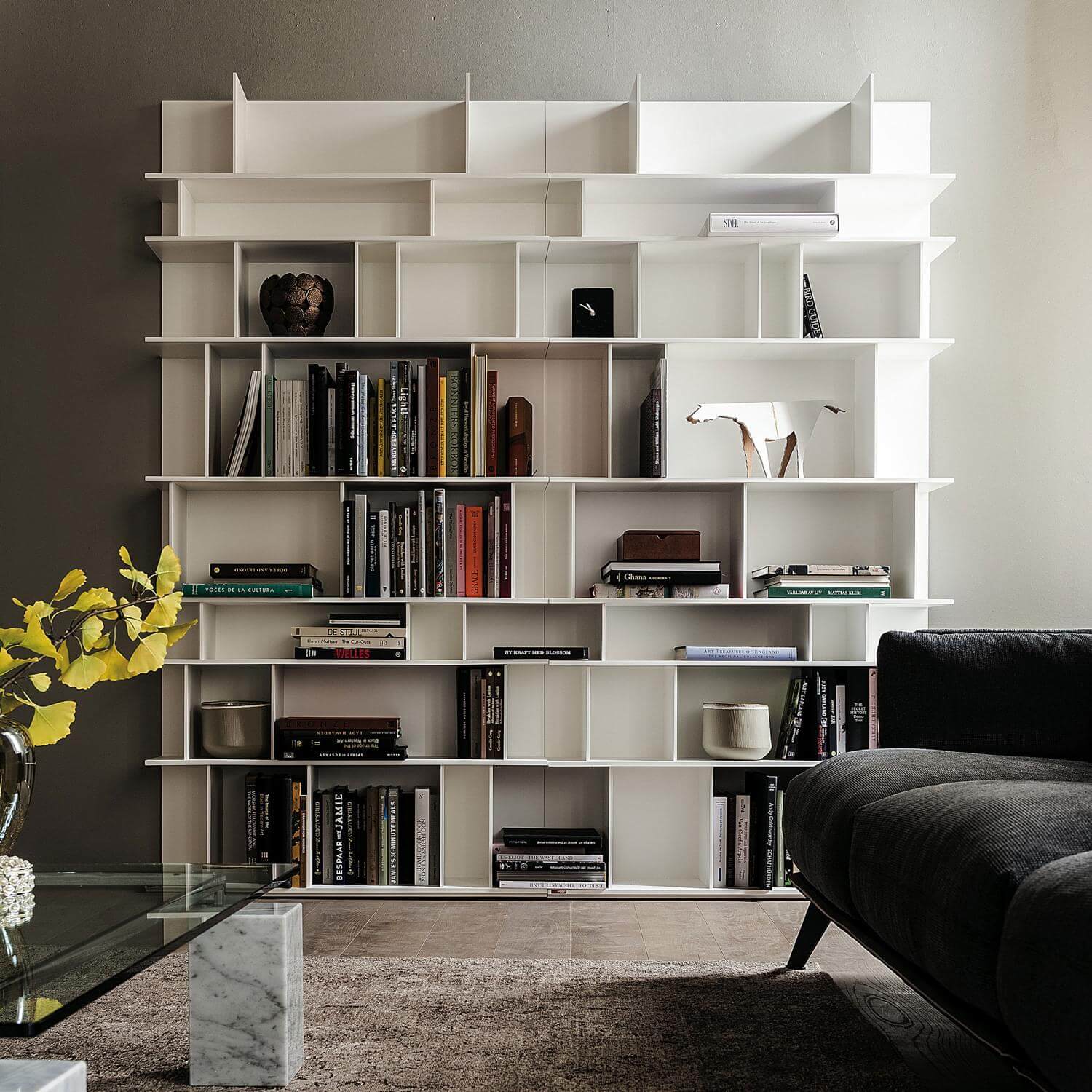 Wally White Lacquered Modular Grid Bookcase