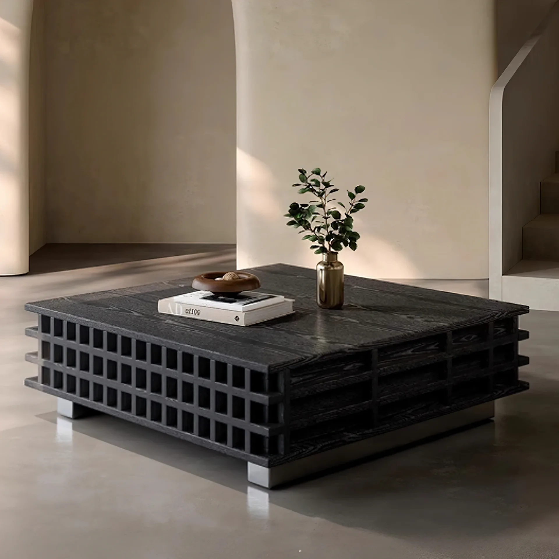 Square Black Wood Coffee Table