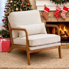Cream Mid-Century Sculptural Wooden Armchair