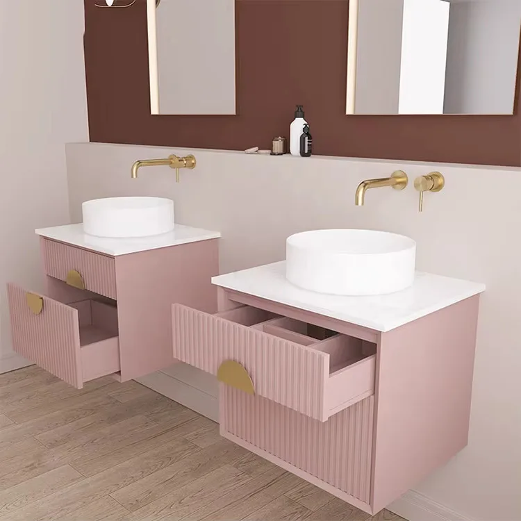 Ribbed Pink Bathroom Vanity