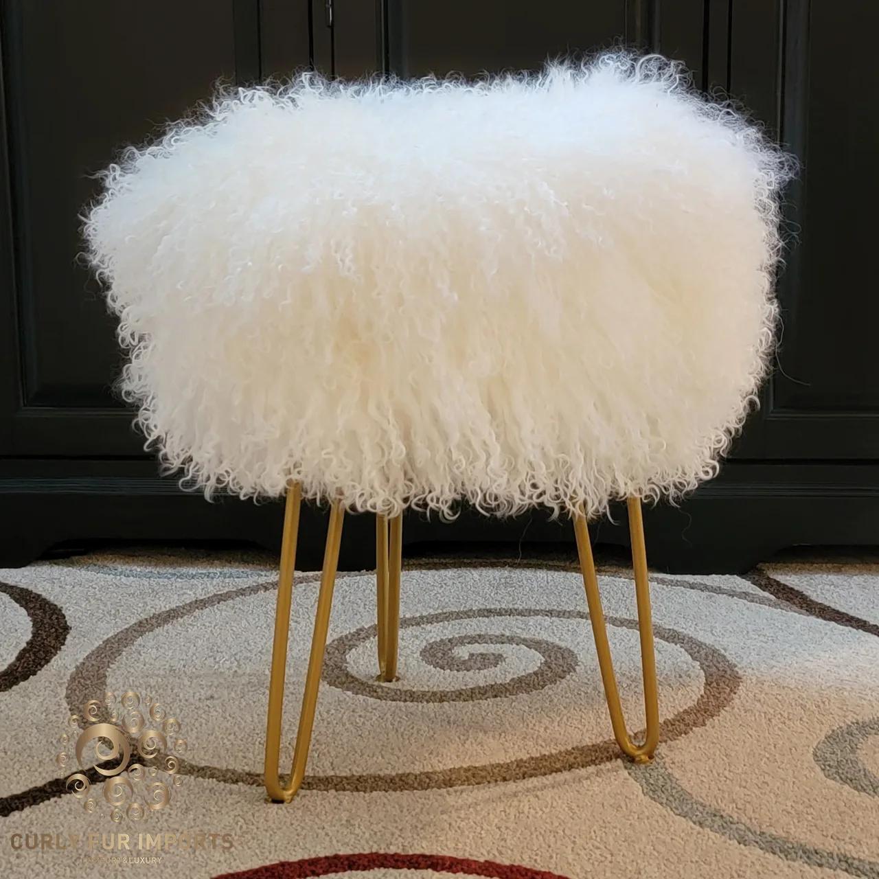 Genuine Tibetan Lamb Fur Round Stool