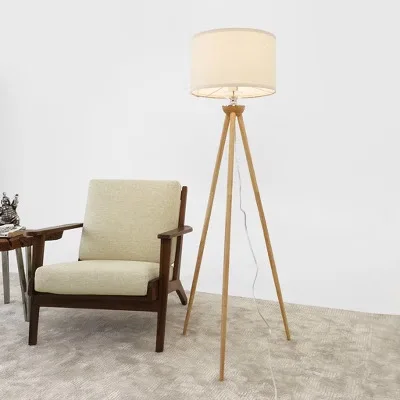 Natural Wood Tripod Floor Lamp