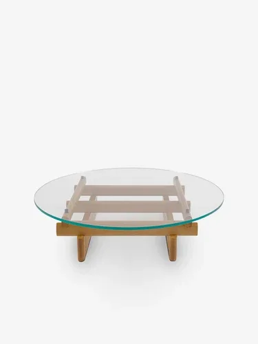 Sengu Round Oak and Glass Coffee Table