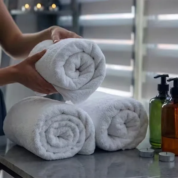 Solid White Cotton Rolled Towels