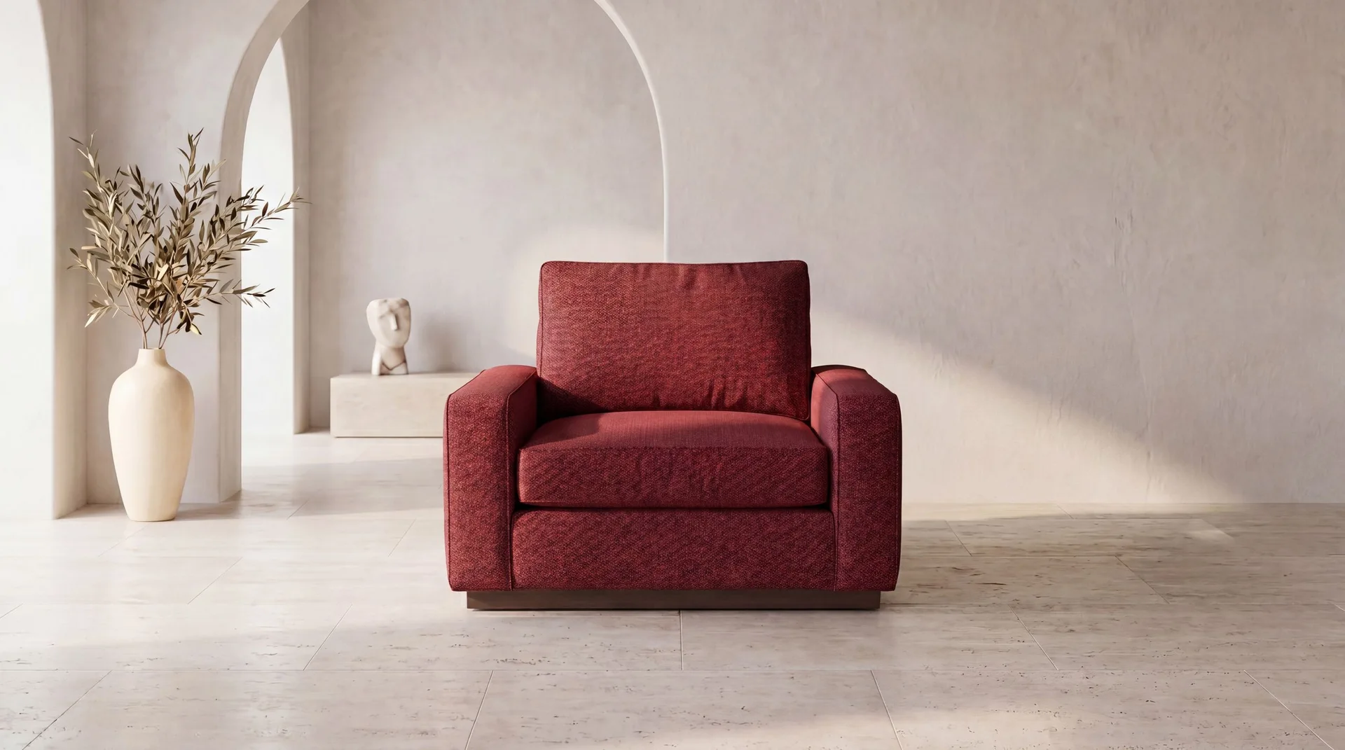 Textured Red Upholstered Armchair