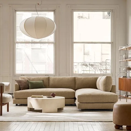 Beige Textured Fabric Sectional Sofa