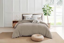 Beige Striped Cotton Bedding Set