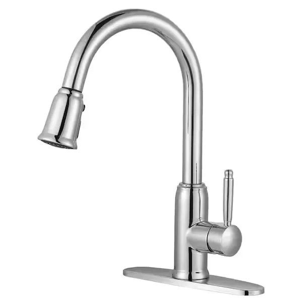 WOWOW Polished Chrome Gooseneck Kitchen Faucet