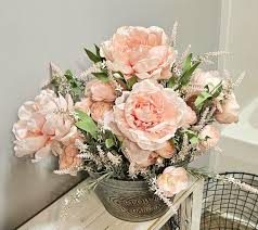 Pink Peony Floral Bucket: Galvanized Metal Spring Centerpiece