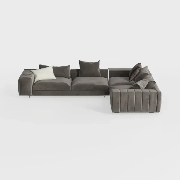 Modern Gray Velvet L-Shaped Sectional Sofa