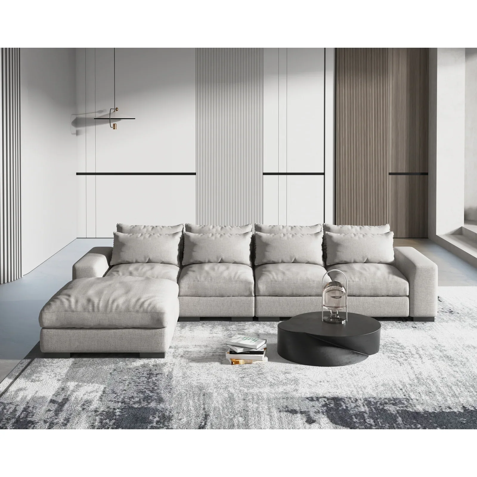 Modern Large Upholstered L-shaped Sectional Sofa With Ottoman