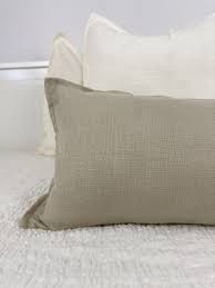 Beige Linen Rectangular Throw Pillow