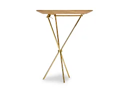 Tripod Brass and Oak Accent Side Table