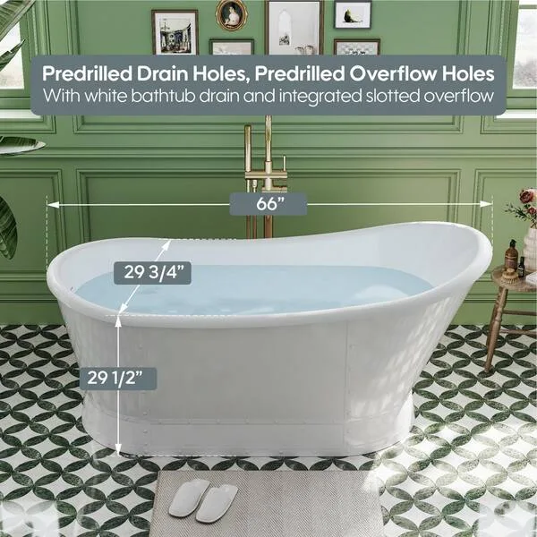 Glossy White Acrylic Oval Freestanding Bathtub