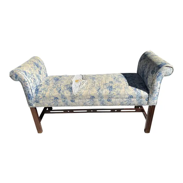 Vintage Floral Upholstered Bench