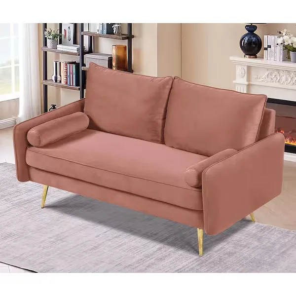 US Pride Furniture Villeda 58 in. Rose Solid Velvet 2-Seater Loveseat with Metal Feet HD-S5807-L
