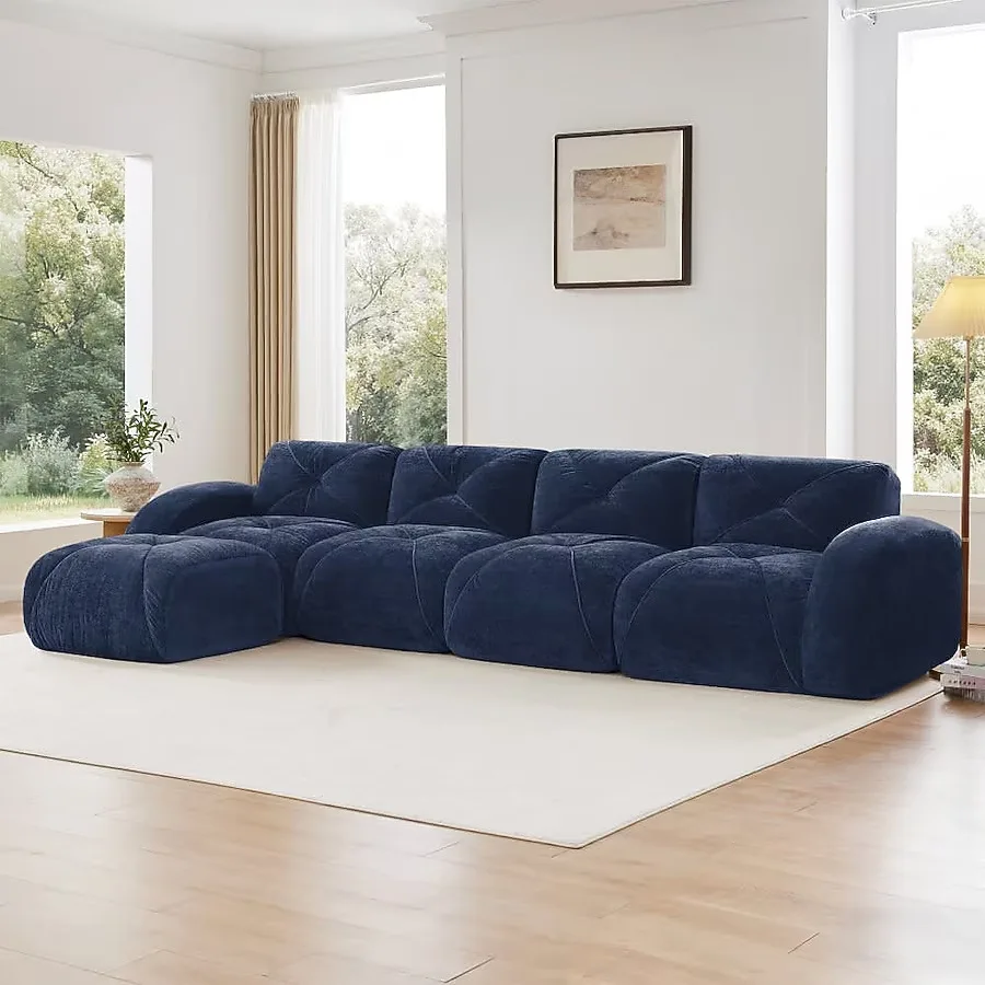 Blue Velvet Modular Sectional Sofa
