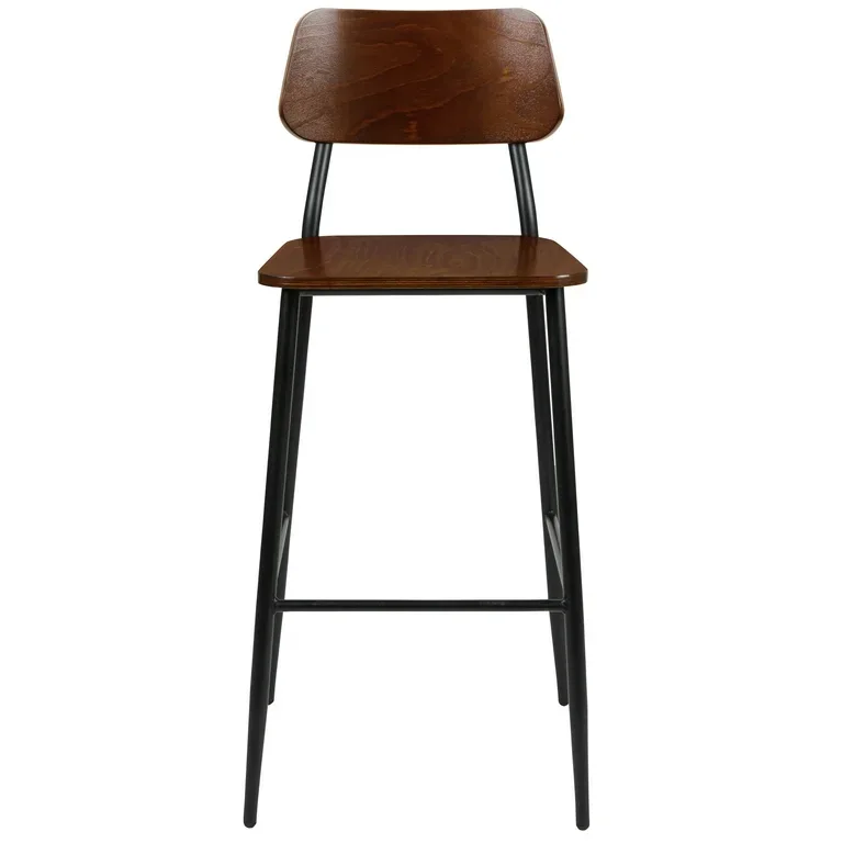 Industrial Wood and Steel Bar Stool