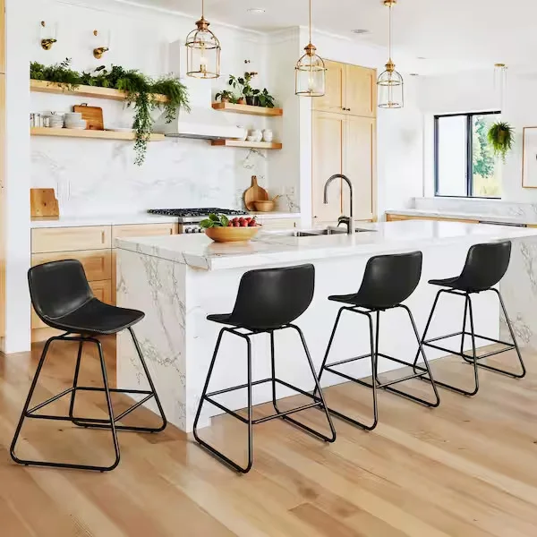 Modern Black Leather Bar Stool