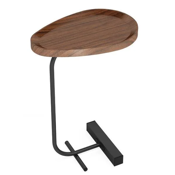 Oval Wood and Metal Side Table