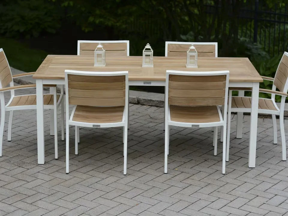 Rectangular Teak and Aluminum Outdoor Dining Table