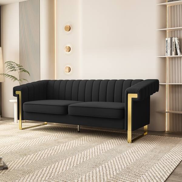 Black Velvet Channel Tufted Sofa