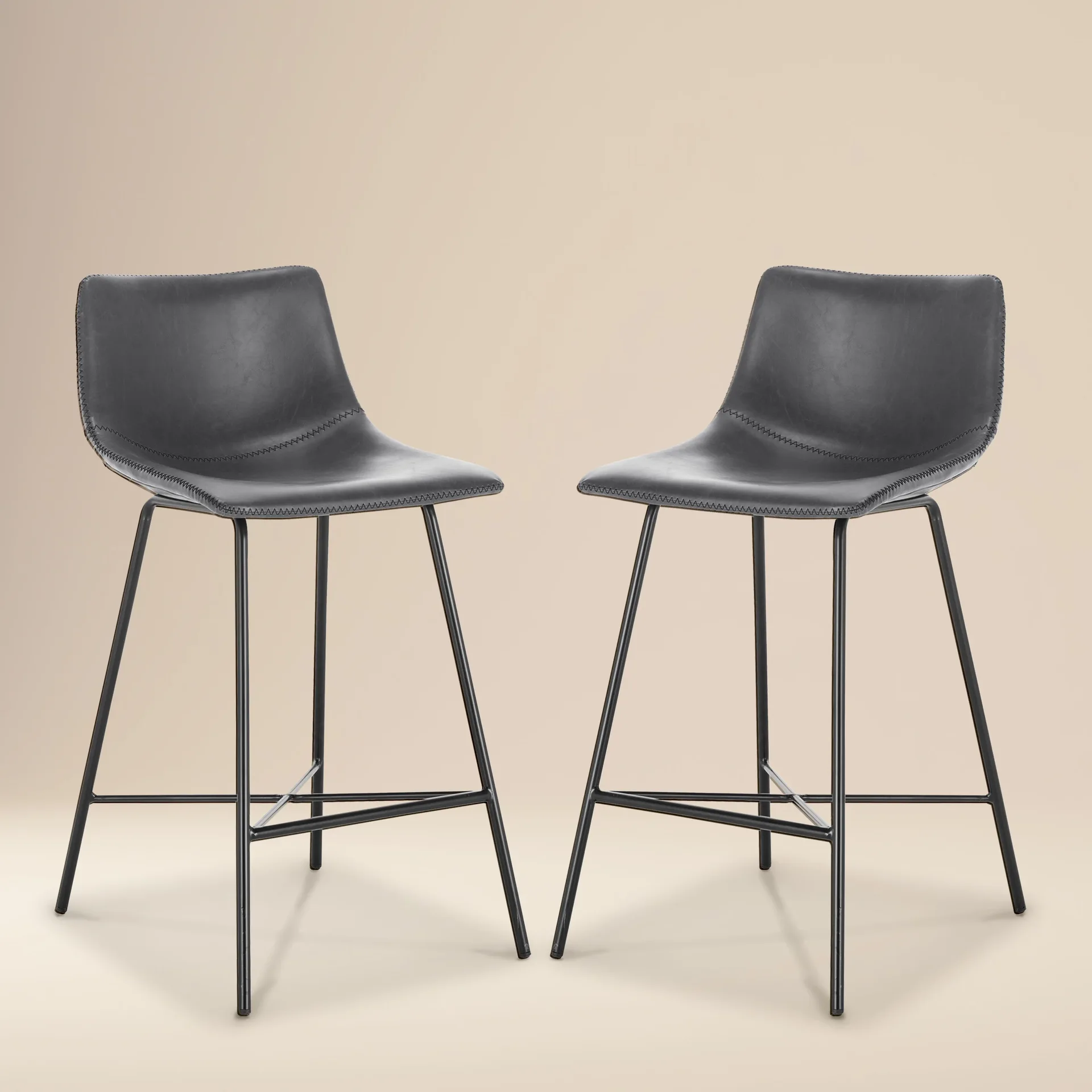Paxton Modern Gray Leather Counter Stool